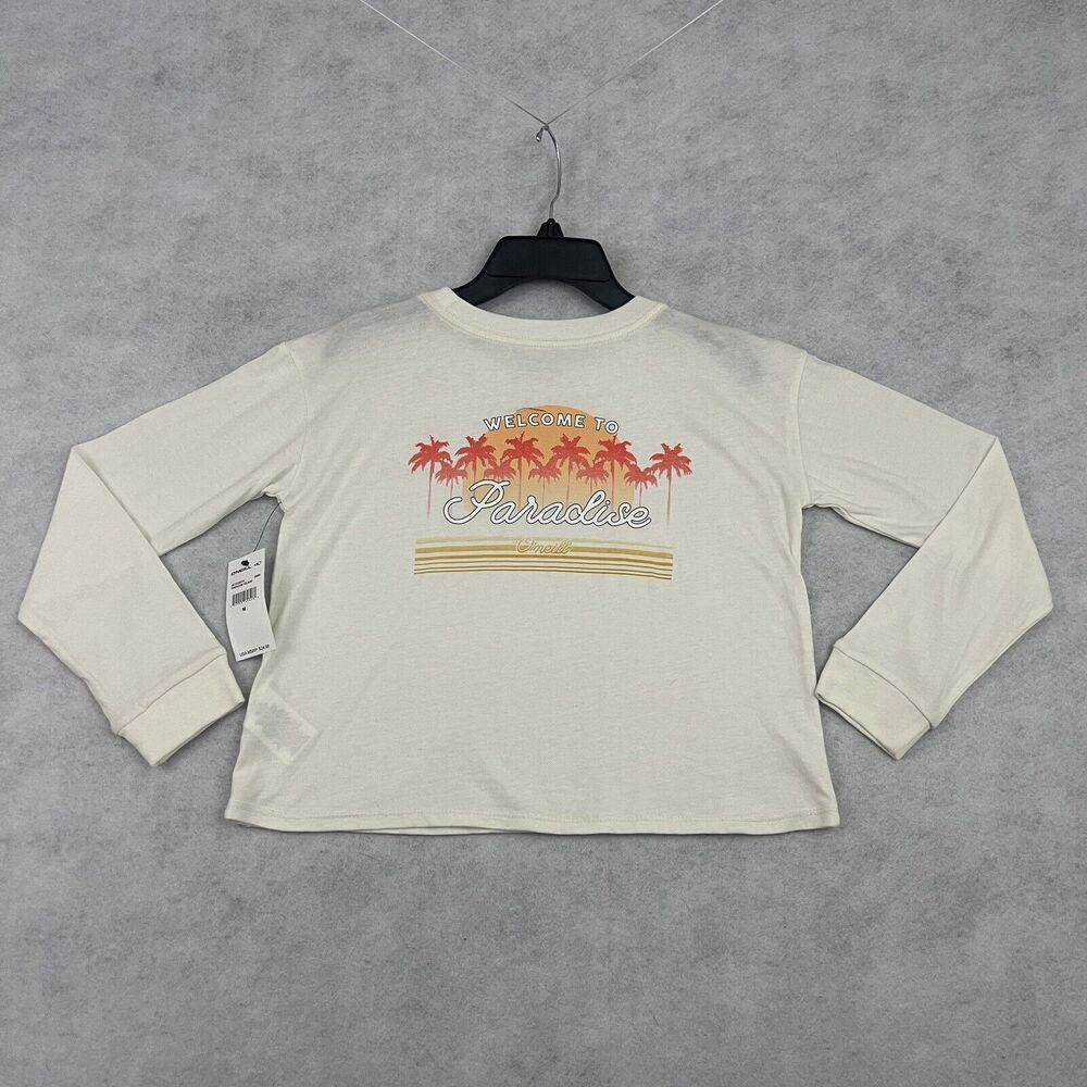 O’Neill T Shirt Girls Medium 7/8 White Welcome To Paradise Long Sleeve Tee NEW